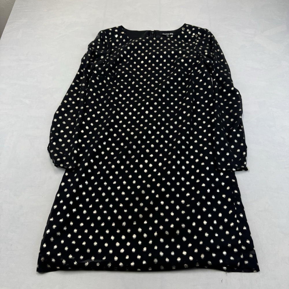 Gianni Bini Womens XS Black Gold Polka Dot Long Sleeve Mini Dress Party Cocktail
